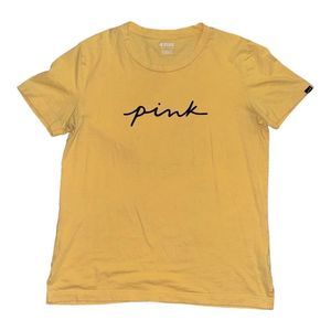 Pink Victoria Secret Yellow Tshirt With Front Logo~ Size XS